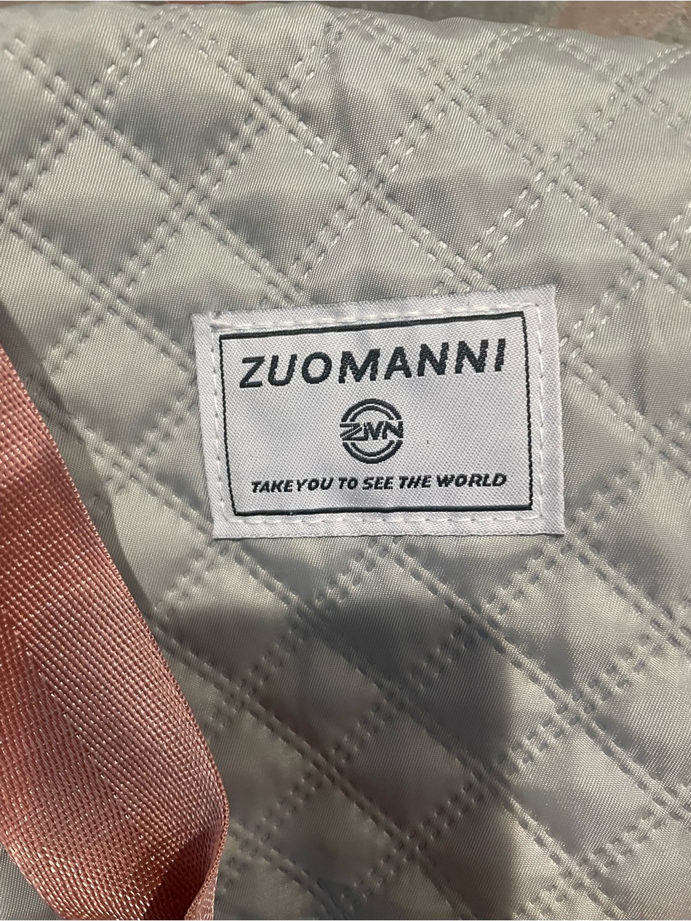 Zuomanni Quilted Sage Green Weekender Bag with Pink Satin Straps - Picture 9 of 14